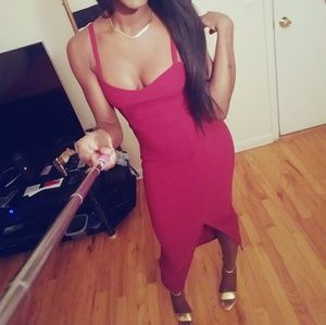 Midi Fitted Dress w/ a Low Slit